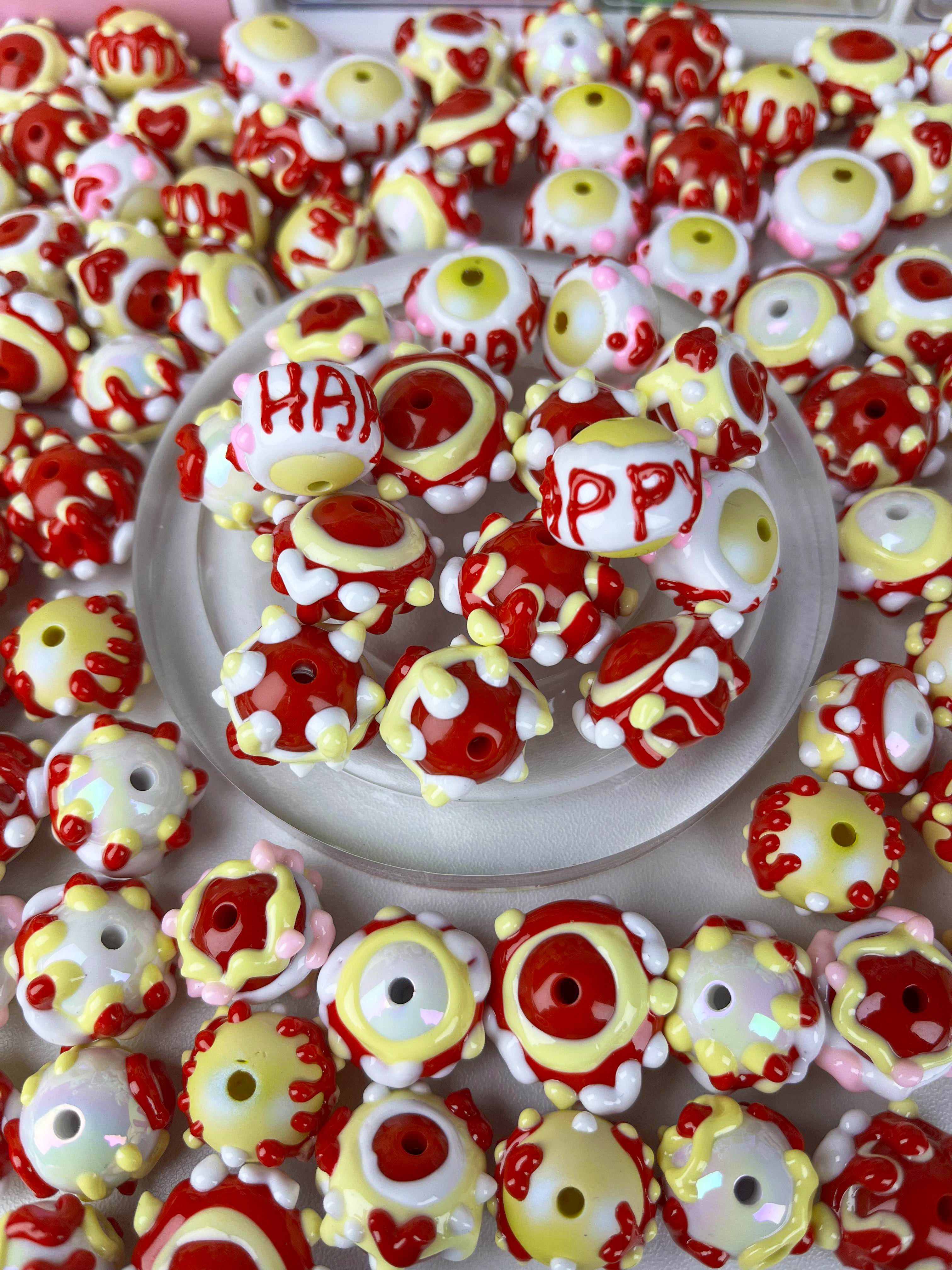 Happy limited edition red hand-painted beads