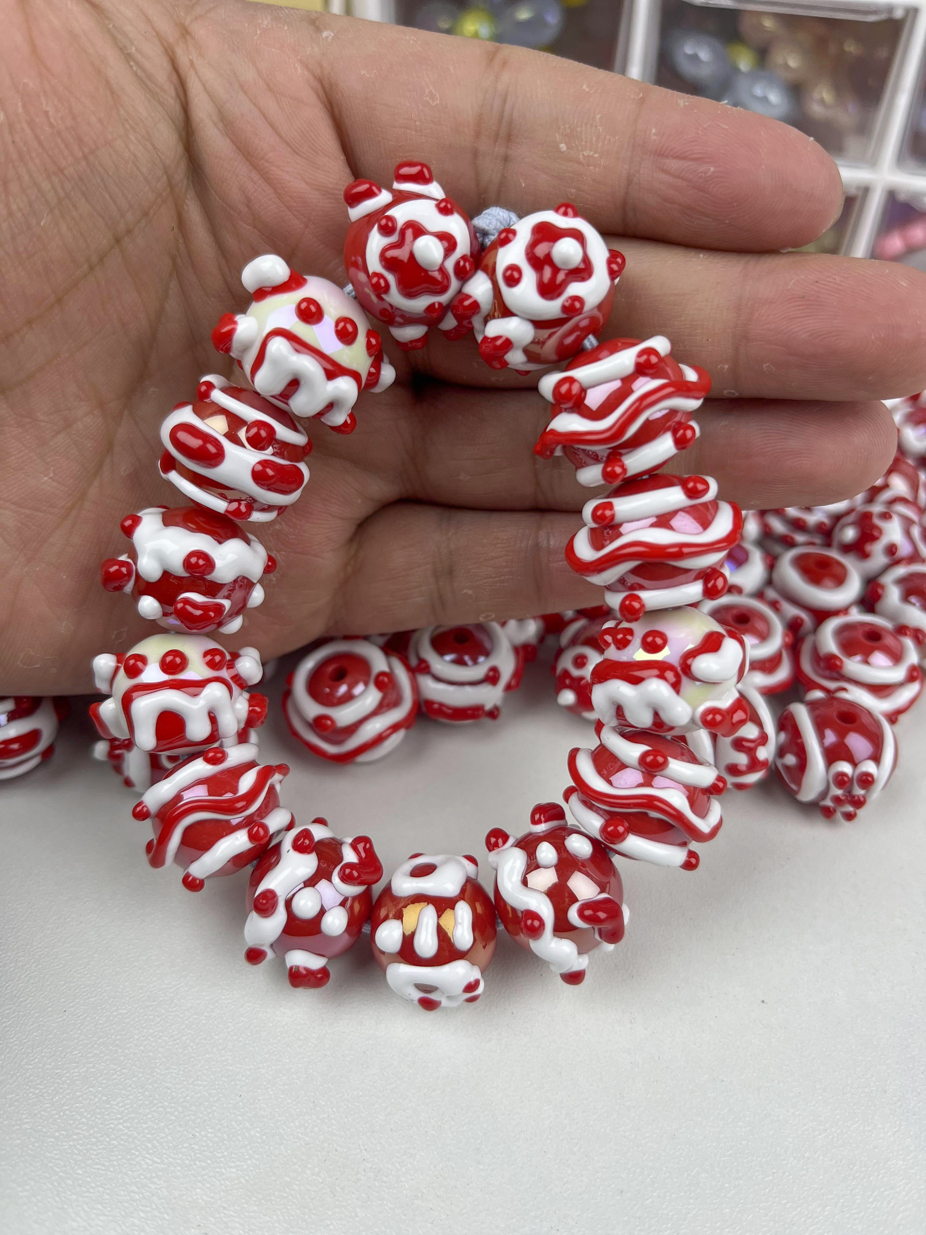 Red hand painted beads