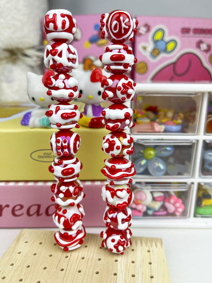 Red hand painted beads