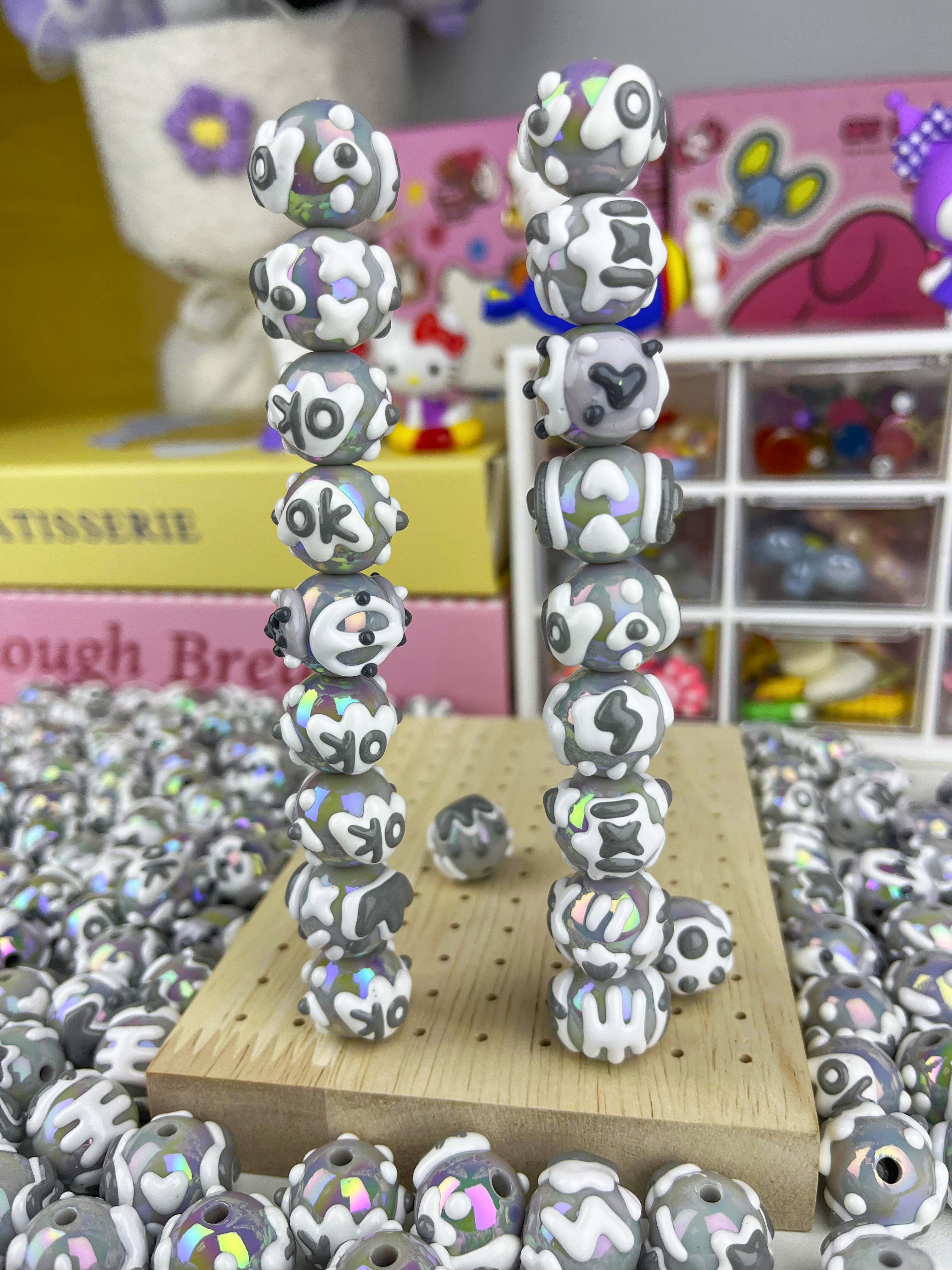 Gray hand painted beads