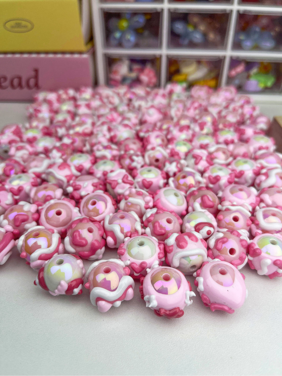 Pink hand-painted beads