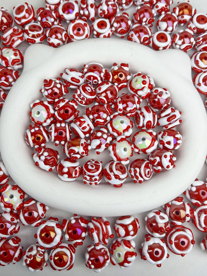 Red hand painted beads