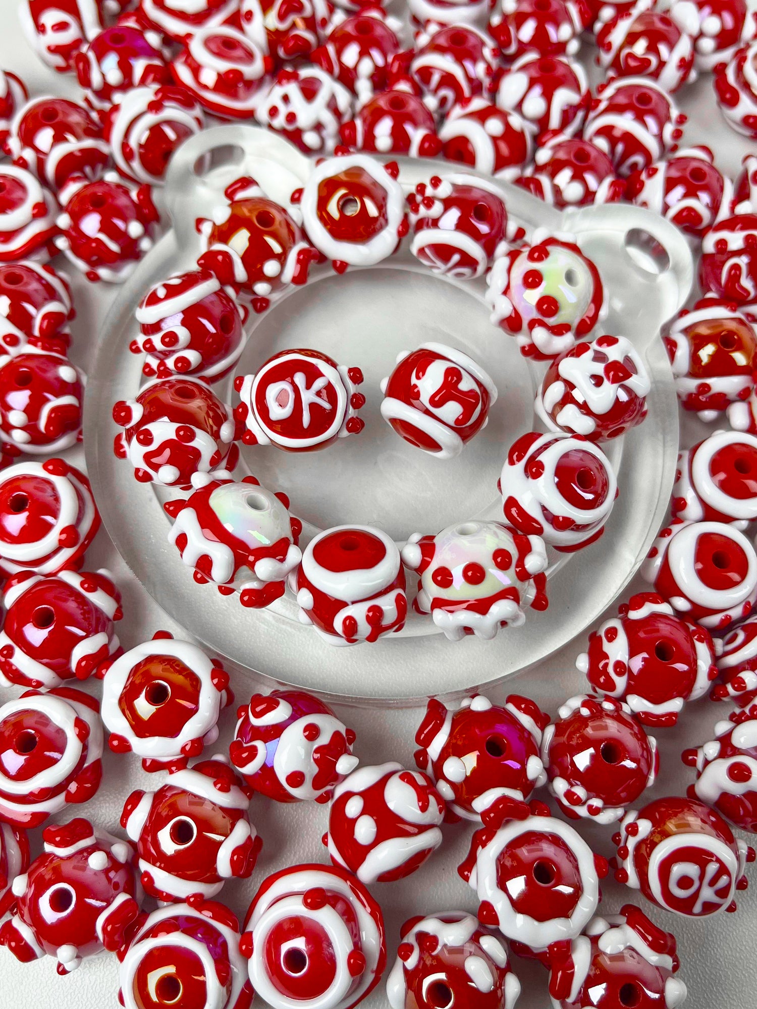 Red hand painted beads